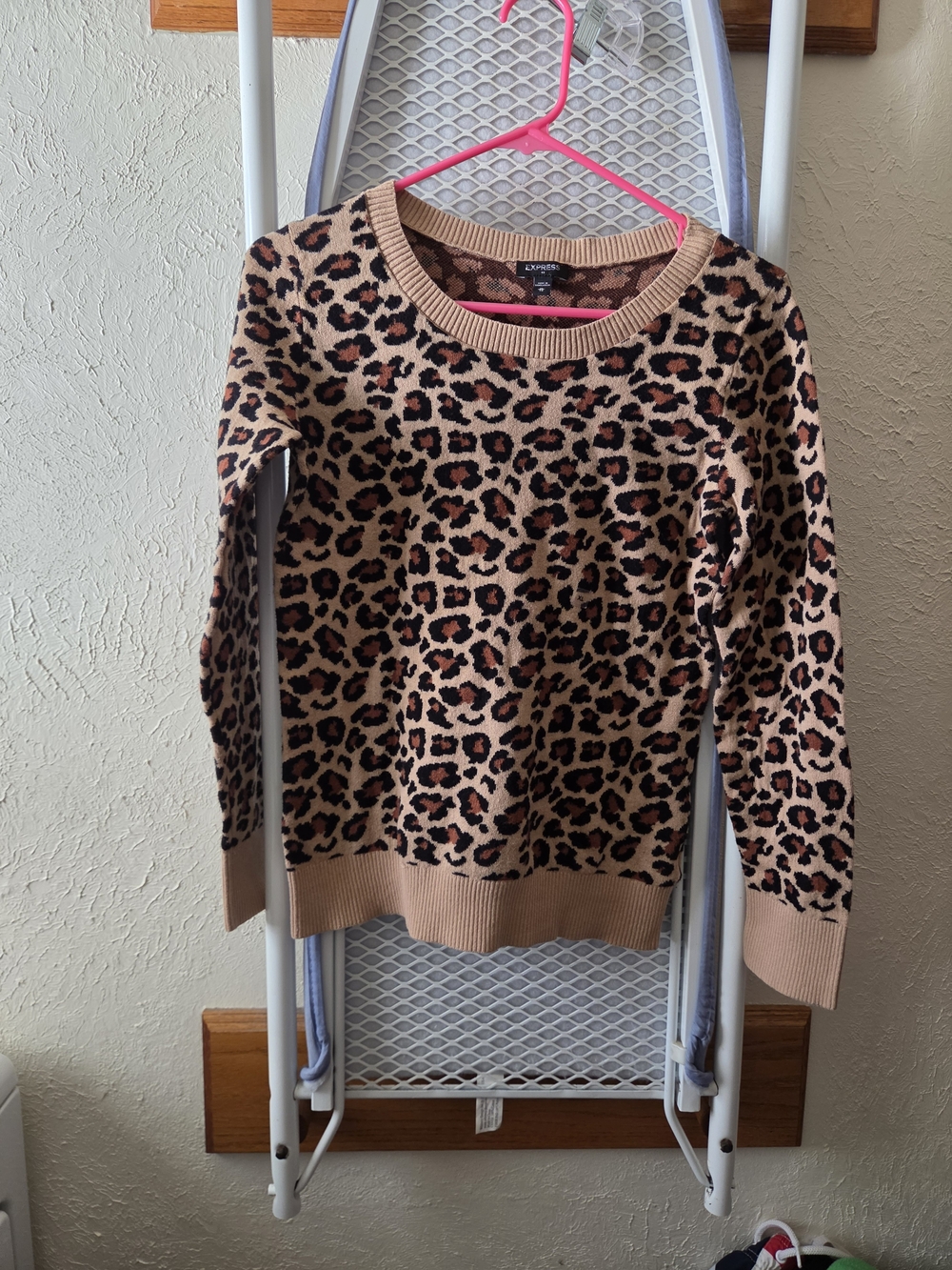 Express Leopard Print Scoop Neck Sweater in Tan and Black